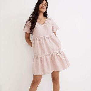 NWT MADEWELL Lorelei Linen Blend Mini Dress Size L in Dusty Blush with Pockets